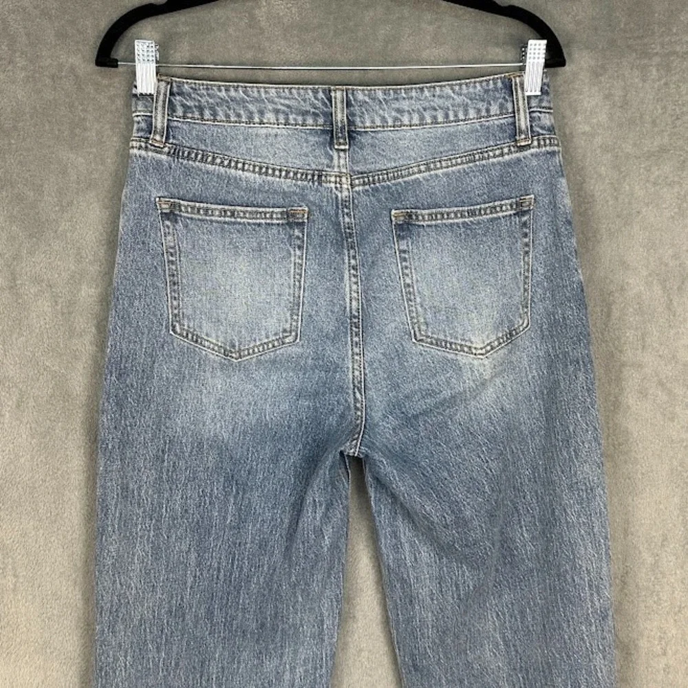 Oliver Logan Jeans Womens 28 Blue Raw Hem Medium Wash Stretch Wide Leg Pockets